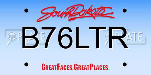 B76LTR South Dakota License Plate