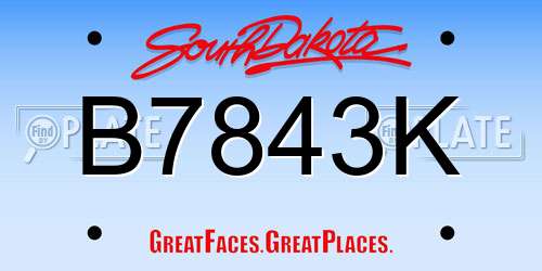 B7843K South Dakota License Plate