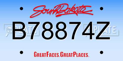B78874Z South Dakota License Plate