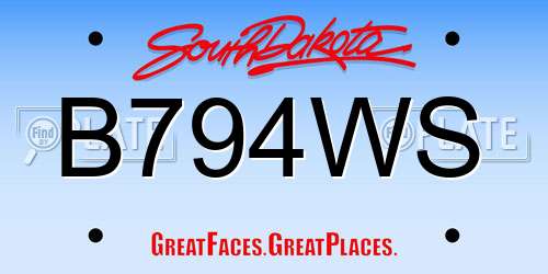 B794WS South Dakota License Plate