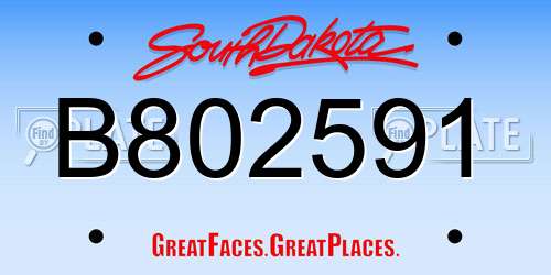 B802591 South Dakota License Plate