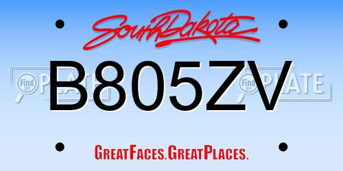 B805ZV South Dakota License Plate