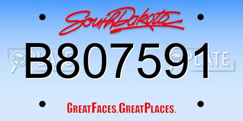 B807591 South Dakota License Plate