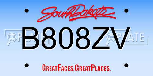 B808ZV South Dakota License Plate