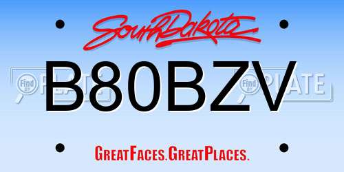 B80BZV South Dakota License Plate