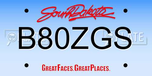 B80ZGS South Dakota License Plate