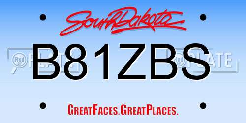 B81ZBS South Dakota License Plate