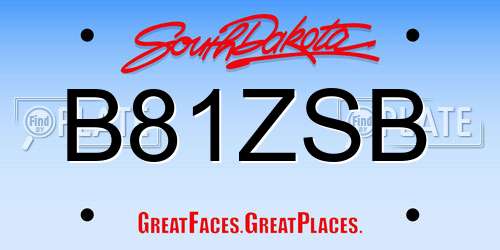 B81ZSB South Dakota License Plate