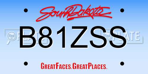 B81ZSS South Dakota License Plate