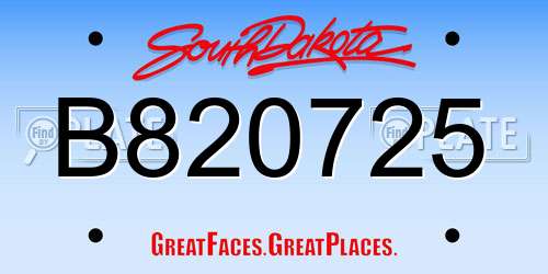 B820725 South Dakota License Plate