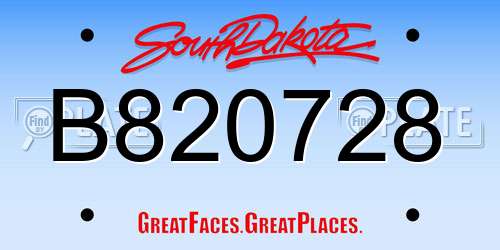 B820728 South Dakota License Plate