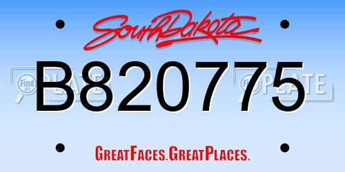 B820775 South Dakota License Plate