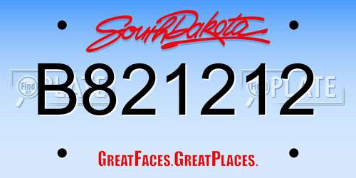 B821212 South Dakota License Plate