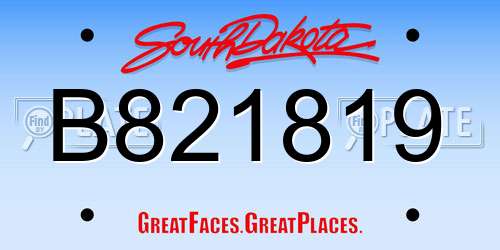 B821819 South Dakota License Plate