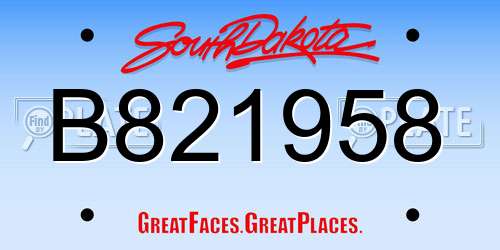 B821958 South Dakota License Plate
