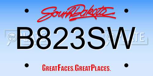 B823SW South Dakota License Plate