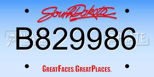 B829986 South Dakota License Plate