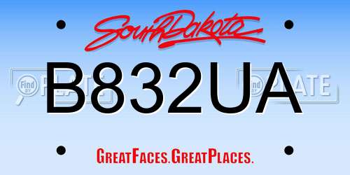 B832UA South Dakota License Plate