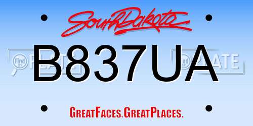 B837UA South Dakota License Plate