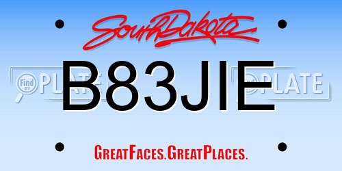 B83JIE South Dakota License Plate