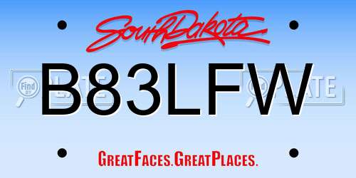 B83LFW South Dakota License Plate