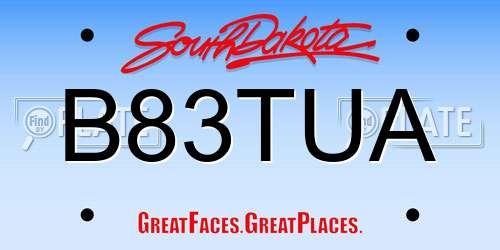 B83TUA South Dakota License Plate