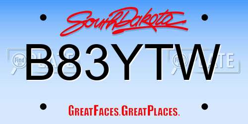 B83YTW South Dakota License Plate