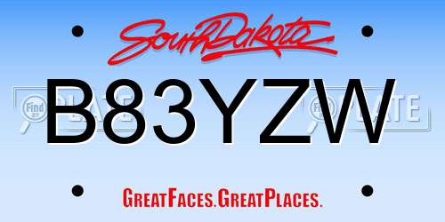 B83YZW South Dakota License Plate