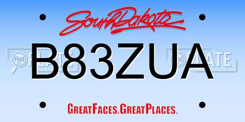 B83ZUA South Dakota License Plate