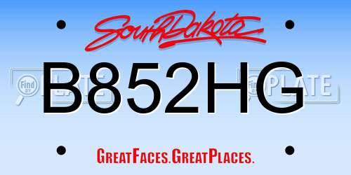 B852HG South Dakota License Plate