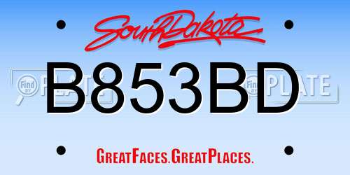 B853BD South Dakota License Plate