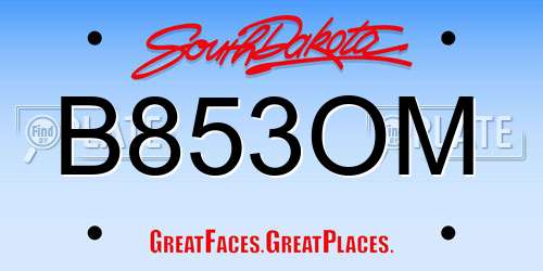 B853OM South Dakota License Plate