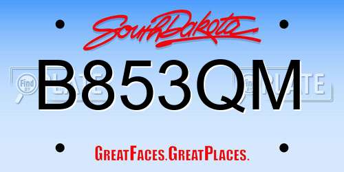 B853QM South Dakota License Plate