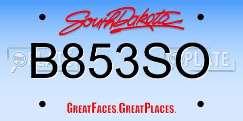 B853SO South Dakota License Plate