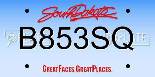 B853SQ South Dakota License Plate