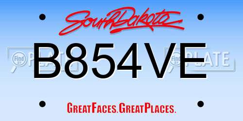 B854VE South Dakota License Plate