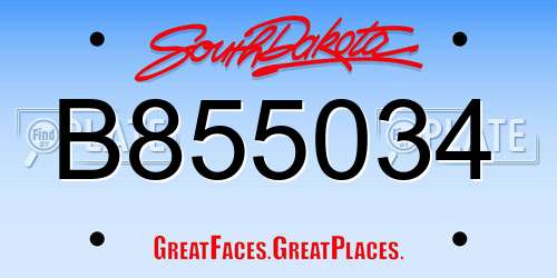 B855034 South Dakota License Plate