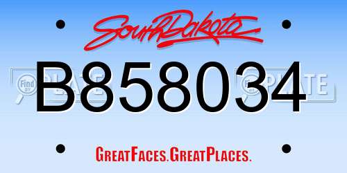 B858034 South Dakota License Plate