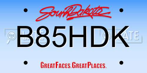 B85HDK South Dakota License Plate