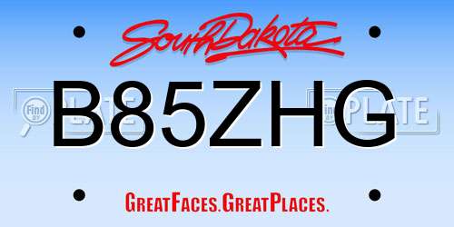 B85ZHG South Dakota License Plate