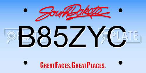 B85ZYC South Dakota License Plate
