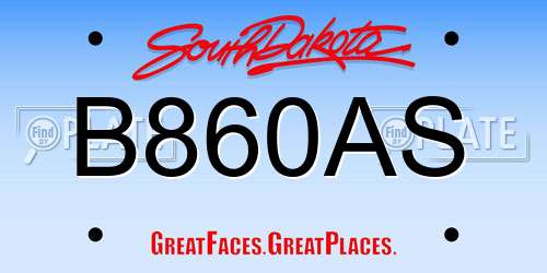 B860AS South Dakota License Plate