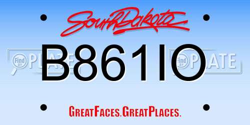 B861IO South Dakota License Plate