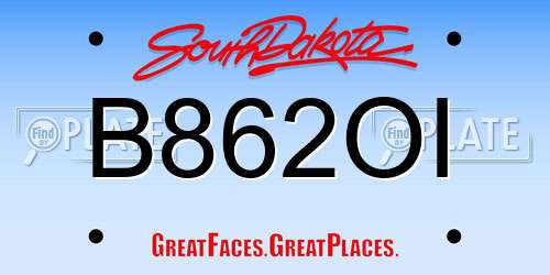 B862OI South Dakota License Plate