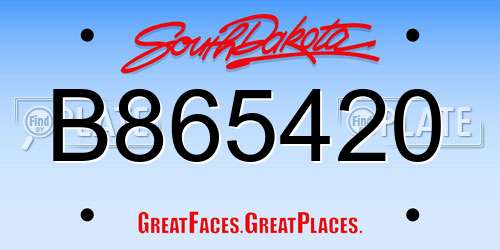 B865420 South Dakota License Plate