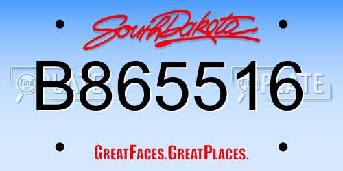 B865516 South Dakota License Plate