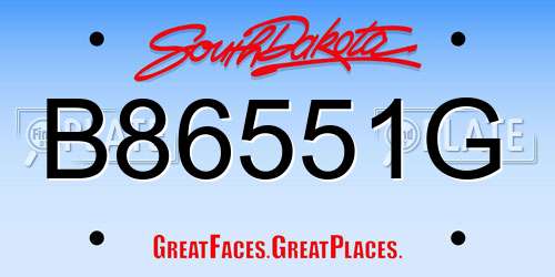 B86551G South Dakota License Plate