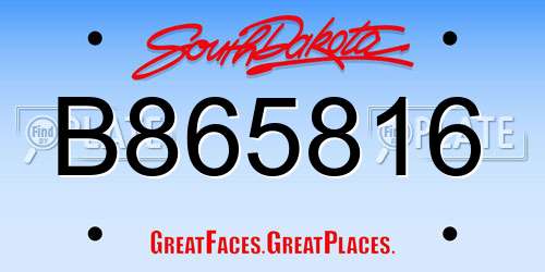 B865816 South Dakota License Plate