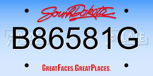B86581G South Dakota License Plate