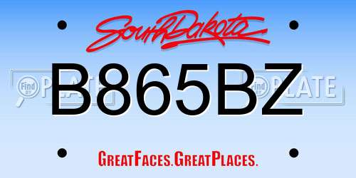 B865BZ South Dakota License Plate
